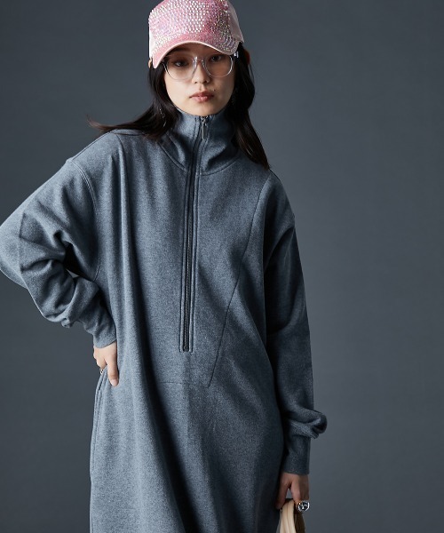 GEVS.(ジェイヴィス)の「綿100%ハーフジップ裏毛マキシワンピース<大きいサイズ有>GEVS.(ワンピース・レディース・杢グレー/ブラック/テラコッタ・M/L/LL/3L/4L/5L)」の3枚目の写真