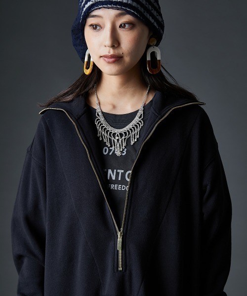 GEVS.(ジェイヴィス)の「綿100%ハーフジップ裏毛マキシワンピース<大きいサイズ有>GEVS.(ワンピース・レディース・杢グレー/ブラック/テラコッタ・M/L/LL/3L/4L/5L)」の5枚目の写真