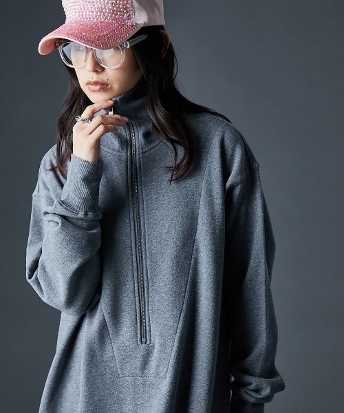GEVS.(ジェイヴィス)の「綿100%ハーフジップ裏毛マキシワンピース<大きいサイズ有>GEVS.(ワンピース・レディース・杢グレー/ブラック/テラコッタ・M/L/LL/3L/4L/5L)」の6枚目の写真