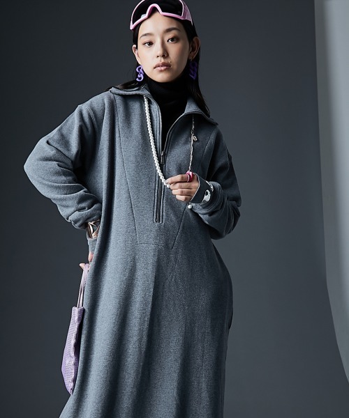 GEVS.(ジェイヴィス)の「綿100%ハーフジップ裏毛マキシワンピース<大きいサイズ有>GEVS.(ワンピース・レディース・杢グレー/ブラック/テラコッタ・M/L/LL/3L/4L/5L)」の10枚目の写真