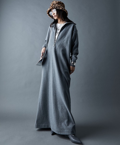 GEVS.(ジェイヴィス)の「綿100%ハーフジップ裏毛マキシワンピース<大きいサイズ有>GEVS.(ワンピース・レディース・杢グレー/ブラック/テラコッタ・M/L/LL/3L/4L/5L)」の11枚目の写真