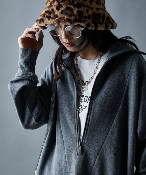 GEVS.(ジェイヴィス)の「綿100%ハーフジップ裏毛マキシワンピース<大きいサイズ有>GEVS.(ワンピース・レディース・杢グレー/ブラック/テラコッタ・M/L/LL/3L/4L/5L)」の7枚目の写真