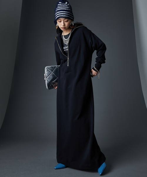 GEVS.(ジェイヴィス)の「綿100%ハーフジップ裏毛マキシワンピース<大きいサイズ有>GEVS.(ワンピース・レディース・杢グレー/ブラック/テラコッタ・M/L/LL/3L/4L/5L)」の12枚目の写真