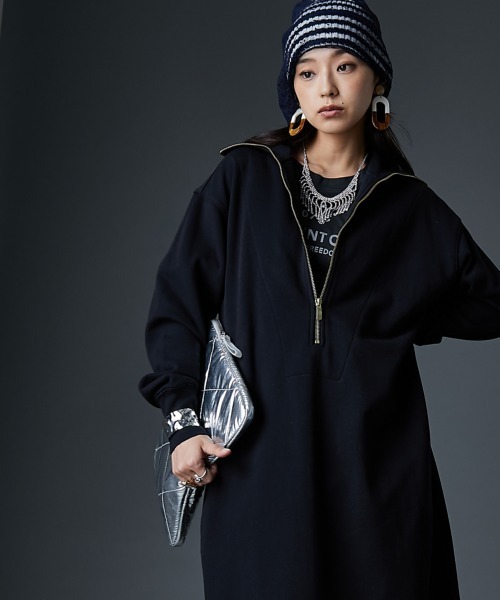 GEVS.(ジェイヴィス)の「綿100%ハーフジップ裏毛マキシワンピース<大きいサイズ有>GEVS.(ワンピース・レディース・杢グレー/ブラック/テラコッタ・M/L/LL/3L/4L/5L)」の13枚目の写真