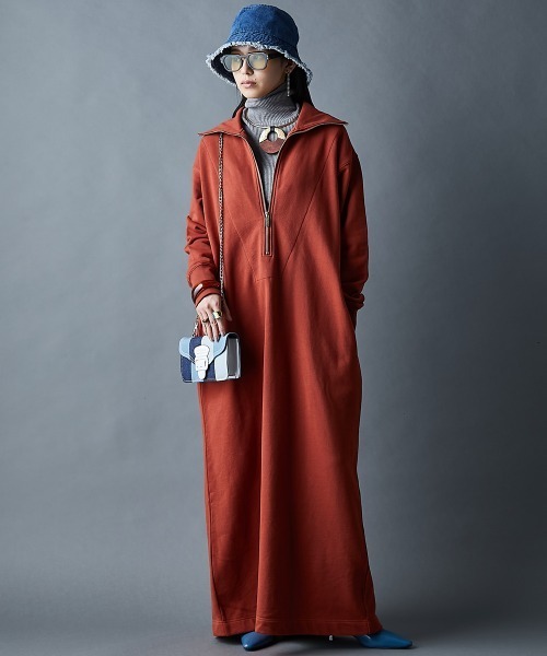 GEVS.(ジェイヴィス)の「綿100%ハーフジップ裏毛マキシワンピース<大きいサイズ有>GEVS.(ワンピース・レディース・杢グレー/ブラック/テラコッタ・M/L/LL/3L/4L/5L)」の20枚目の写真