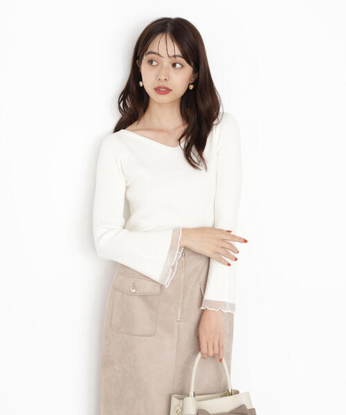 PROPORTION BODY DRESSING（プロポーションボディドレッシング）の「＜ハンドウォッシャブル＞ハートネック部分シアースリーブニット / 1215270922（ニット/セーター・レディース・ピンク/ブルー/ダークグレー/ホワイト系その他/ブラウン系その他・SMALL/MEDIUM）」の2枚目の写真