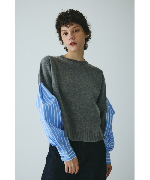 HeRIN.CYE(ヘリンドットサイ)の「Docking knit tops ドッキングニットトップス(ニット/セーター・レディース・グレー/ベージュ/ブラック・FREE)」の1枚目の写真