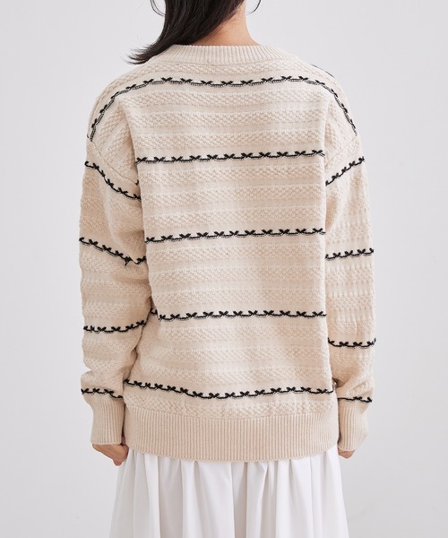 Lace Ladies(レースレディース)の「クルーネック 配色 ライン 長袖 ニット プルオーバー(ニット/セーター・レディース・アイボリー/パープル/ベージュ/ワインレッド/ブラック・FREE)」の12枚目の写真