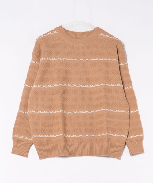 Lace Ladies(レースレディース)の「クルーネック 配色 ライン 長袖 ニット プルオーバー(ニット/セーター・レディース・アイボリー/パープル/ベージュ/ワインレッド/ブラック・FREE)」の18枚目の写真
