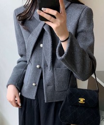 コットン ウール スカーフ付き パールボタン ジャケット