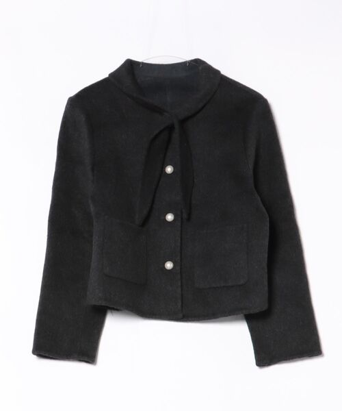 Lace Ladies(レースレディース)の「コットン ウール スカーフ付き パールボタン ジャケット(ノーカラージャケット・レディース・ブラック/アイボリー/グレー・FREE)」の10枚目の写真