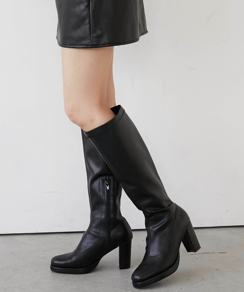 セール】【Luan】STRETCH LEATHER LONG BOOTS/ストレッチレザーロング