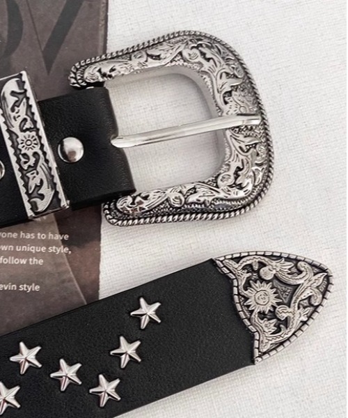 セール】【OKUOKU 0909】ウエスタンバックル スタースタッズベルト oku