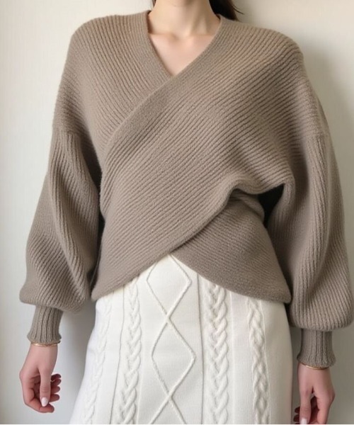 cammie(キャミー)の「フロントクロスデザインニット(ニット/セーター・レディース・ブラック/ベージュ/グレー・F)」の12枚目の写真