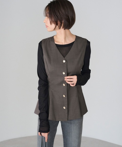 セール】【骨格ストレートさん向け】ウエストシェイプゴールドボタン