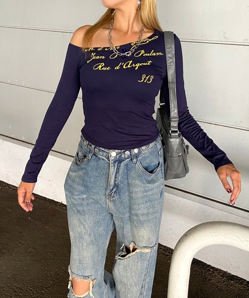 non-hedge(ノンヘッジ)の「ロゴオフショルダーロンT(Tシャツ/カットソー・レディース・オフホワイト/ブラック/グレー/ネイビー/ブラウン・FREE)」の19枚目の写真