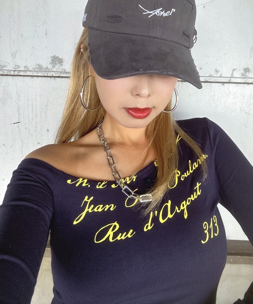 non-hedge(ノンヘッジ)の「ロゴオフショルダーロンT(Tシャツ/カットソー・レディース・オフホワイト/ブラック/グレー/ネイビー/ブラウン・FREE)」の6枚目の写真
