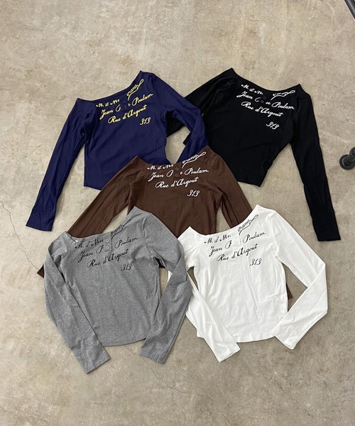 non-hedge(ノンヘッジ)の「ロゴオフショルダーロンT(Tシャツ/カットソー・レディース・オフホワイト/ブラック/グレー/ネイビー/ブラウン・FREE)」の16枚目の写真