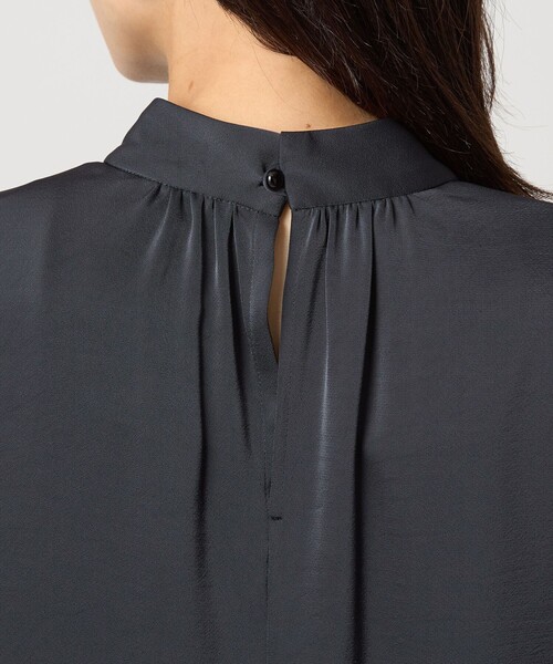 サテン スタンドネック ギャザー ブラウス（シャツ/ブラウス）｜green