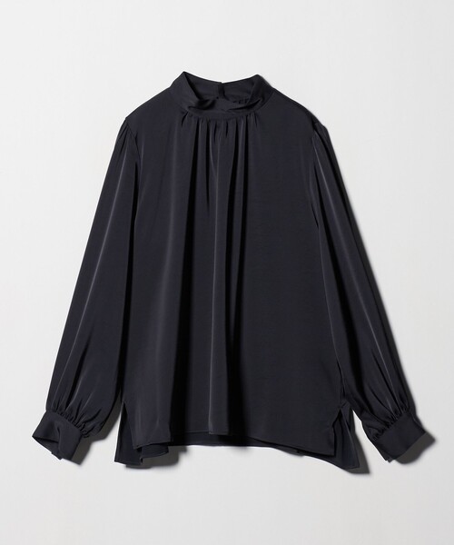 サテン スタンドネック ギャザー ブラウス（シャツ/ブラウス）｜green