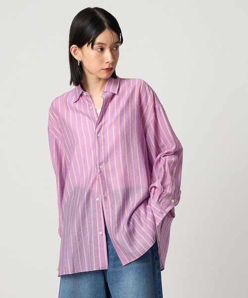 CITEN（シテン）の「＜CITEN＞シアーストライプシャツ（シャツ/ブラウス・レディース・オレンジ/パープル・FREE）」の2枚目の写真