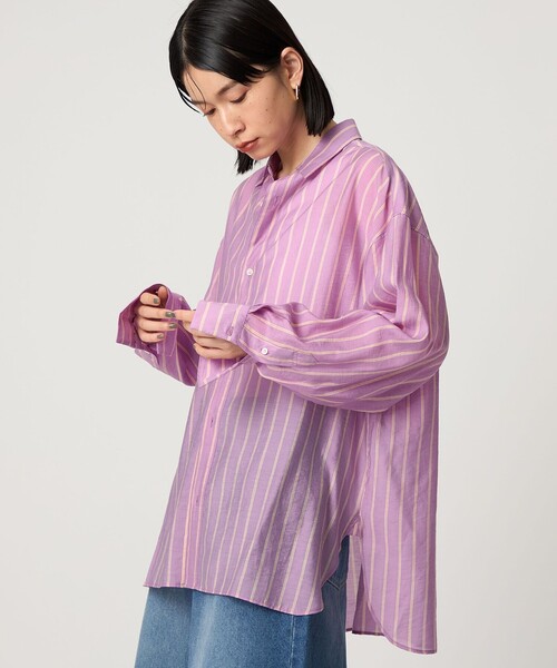 CITEN（シテン）の「＜CITEN＞シアーストライプシャツ（シャツ/ブラウス・レディース・オレンジ/パープル・FREE）」の15枚目の写真