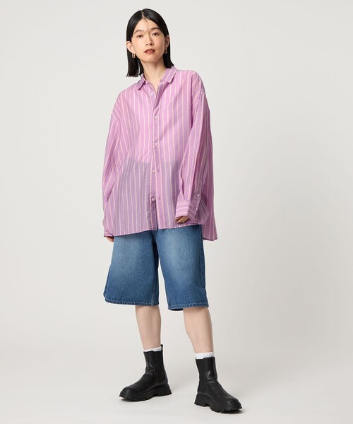 CITEN（シテン）の「＜CITEN＞シアーストライプシャツ（シャツ/ブラウス・レディース・オレンジ/パープル・FREE）」の14枚目の写真