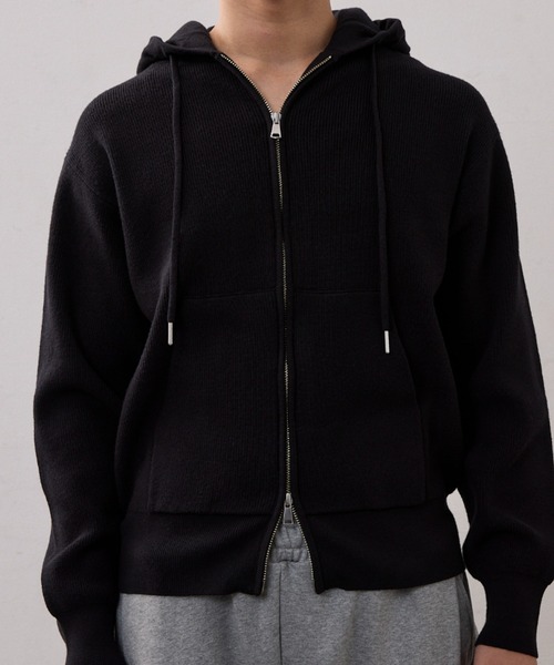 THE CLE（ザクレ）の「DOUBLE ZIP KNIT HOODIE / ダブルジップニットフーディー【ダブルジップ】【フード】 ニットパーカー カーディガン トップス メンズ（ニット/セーター・メンズ・グレー/ブラック・1/2）」の21枚目の写真