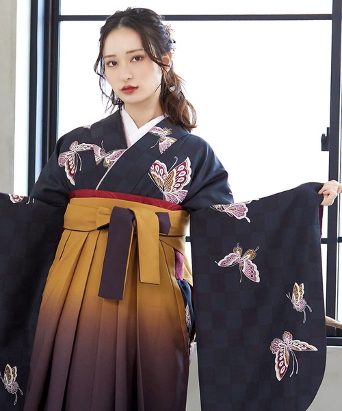 レディース袴セット 卒業式 女性 4点セット「二尺袖+袴+袴下帯＋襦袢