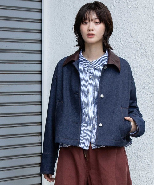 Munich（ミューニック）の「ナノコーデュロイ＆デニム×Octaショートカバーオール（カバーオール・レディース・ブラック/アイボリー/インディゴブルー/グレイッシュベージュ・S/XS）」の5枚目の写真