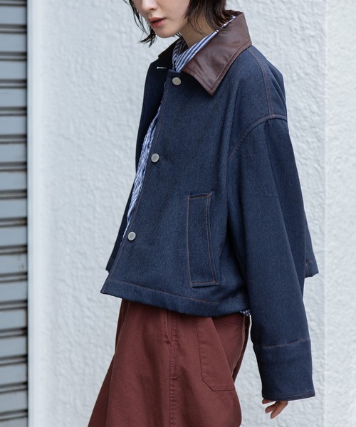 Munich（ミューニック）の「ナノコーデュロイ＆デニム×Octaショートカバーオール（カバーオール・レディース・ブラック/アイボリー/インディゴブルー/グレイッシュベージュ・S/XS）」の6枚目の写真