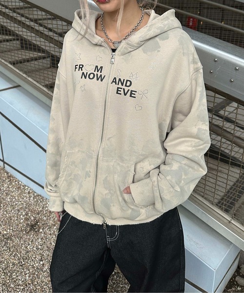 sedacle girl(セダクルガール)の「ダートラインストーンパーカー(パーカー・レディース・ブラック/ベージュ・FREE)」の2枚目の写真