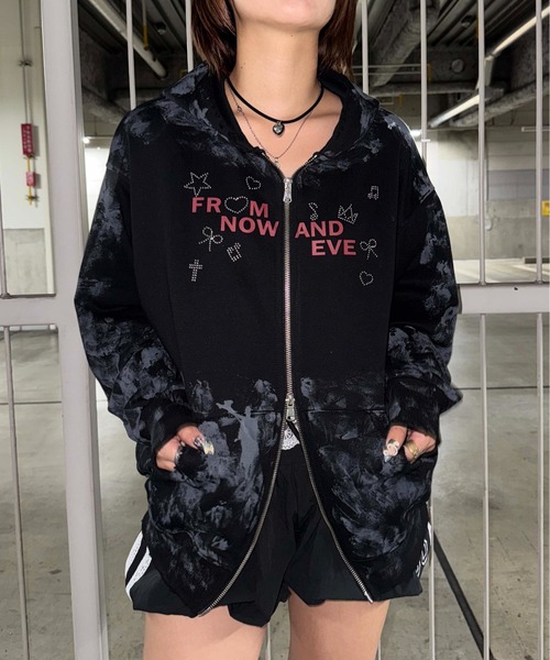 sedacle girl(セダクルガール)の「ダートラインストーンパーカー(パーカー・レディース・ブラック/ベージュ・FREE)」の6枚目の写真