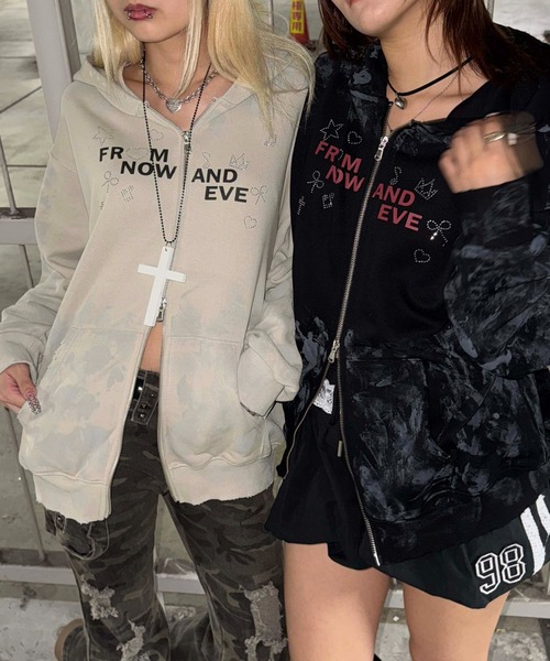 sedacle girl(セダクルガール)の「ダートラインストーンパーカー(パーカー・レディース・ブラック/ベージュ・FREE)」の4枚目の写真