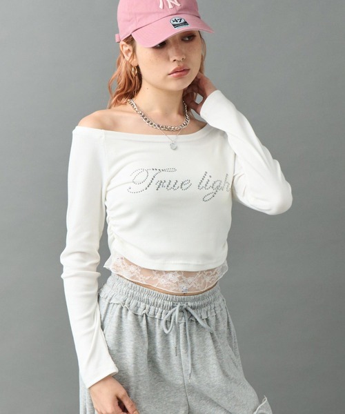 ANAP(アナップ)の「スタッズ ロゴ レース ヘム ワンショルダー リブ トップス(Tシャツ/カットソー・レディース・ブラック/ホワイト・F)」の16枚目の写真