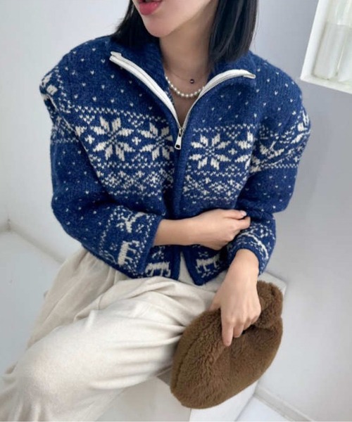 ノルディック ジャカード ジップ カーディガン　 ＋2点おまとめ　合計3点 ノルディックジャカードジップアップニットカーディガン（ニット