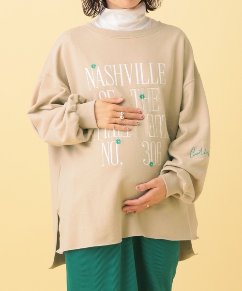 LEPSIM(レプシィム)の「【産前・産後対応】マタニティ/裏毛ロゴ刺繍スウェット 591258(マタニティウェア/グッズ・レディース・チャコールグレー/杢グレー/ベージュ・FREE)」の1枚目の写真