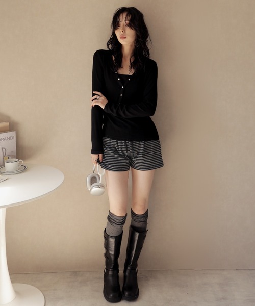 Ulysses(ユリシス)の「ボーダーショートパンツ(その他パンツ・レディース・ホワイト/グレー・F)」の3枚目の写真