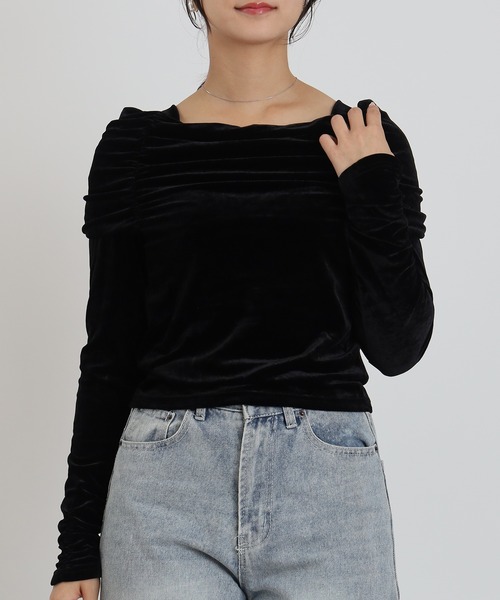 TRUDEA（トルディア）の「ベロアオフショルプルオーバー（Tシャツ/カットソー・レディース・ブラウン/グレイッシュブルー/ブラック・MEDIUM）」の12枚目の写真