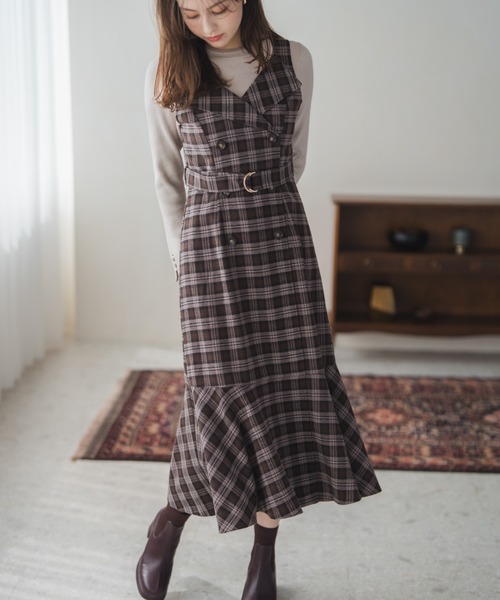 チェックミー 2025秋冬新作 チェックトレンチジャンスカ（ジャンパースカート