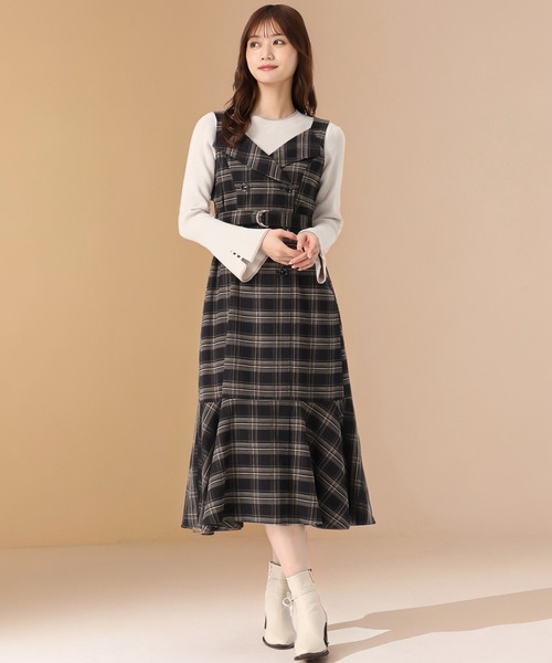 チェックミー セール】 ファンシーチェックツイード Iラインロングスカート （ロング