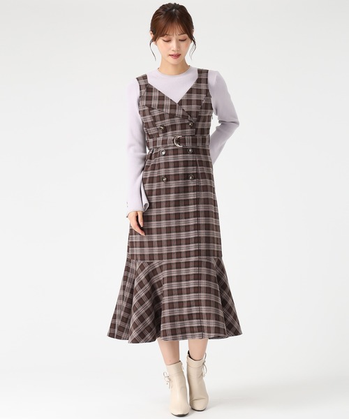 MISCH MASCH(ミッシュマッシュ)の「チェックトレンチジャンスカ(ジャンパースカート・レディース・ブラウン/チャコールグレー・S/M)」の4枚目の写真
