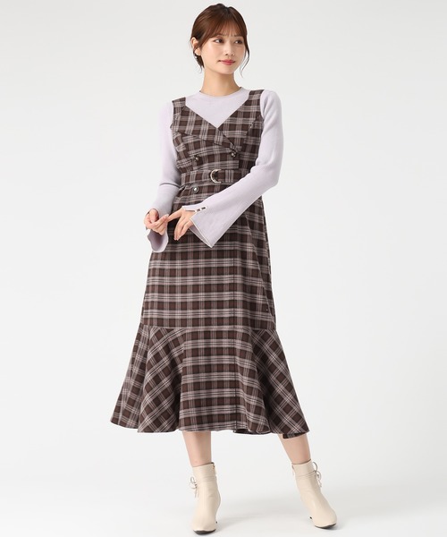 MISCH MASCH(ミッシュマッシュ)の「チェックトレンチジャンスカ(ジャンパースカート・レディース・ブラウン/チャコールグレー・S/M)」の5枚目の写真