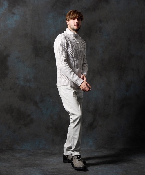 HIDEAWAYS NICOLE(ハイダウェイニコル)の「ケーブル編み衿ファスナータートルネックニット(ニット/セーター・メンズ・ブラック/ネイビー/ホワイト×ライトグレー/ホワイト×ネイビー・LARGE/MEDIUM/X-LARGE)」の5枚目の写真