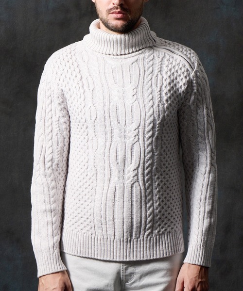 HIDEAWAYS NICOLE(ハイダウェイニコル)の「ケーブル編み衿ファスナータートルネックニット(ニット/セーター・メンズ・ブラック/ネイビー/ホワイト×ライトグレー/ホワイト×ネイビー・LARGE/MEDIUM/X-LARGE)」の6枚目の写真