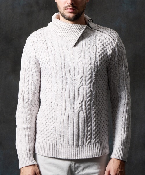 HIDEAWAYS NICOLE(ハイダウェイニコル)の「ケーブル編み衿ファスナータートルネックニット(ニット/セーター・メンズ・ブラック/ネイビー/ホワイト×ライトグレー/ホワイト×ネイビー・LARGE/MEDIUM/X-LARGE)」の7枚目の写真
