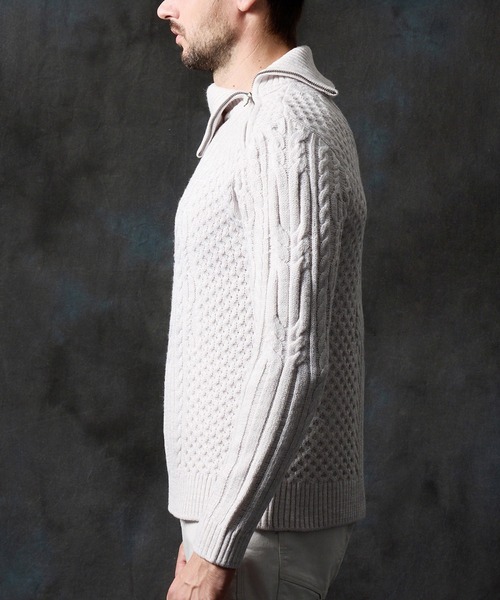 HIDEAWAYS NICOLE(ハイダウェイニコル)の「ケーブル編み衿ファスナータートルネックニット(ニット/セーター・メンズ・ブラック/ネイビー/ホワイト×ライトグレー/ホワイト×ネイビー・LARGE/MEDIUM/X-LARGE)」の8枚目の写真