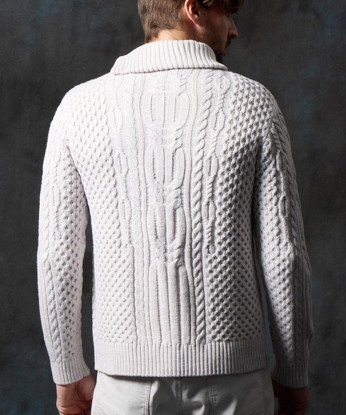 HIDEAWAYS NICOLE(ハイダウェイニコル)の「ケーブル編み衿ファスナータートルネックニット(ニット/セーター・メンズ・ブラック/ネイビー/ホワイト×ライトグレー/ホワイト×ネイビー・LARGE/MEDIUM/X-LARGE)」の9枚目の写真