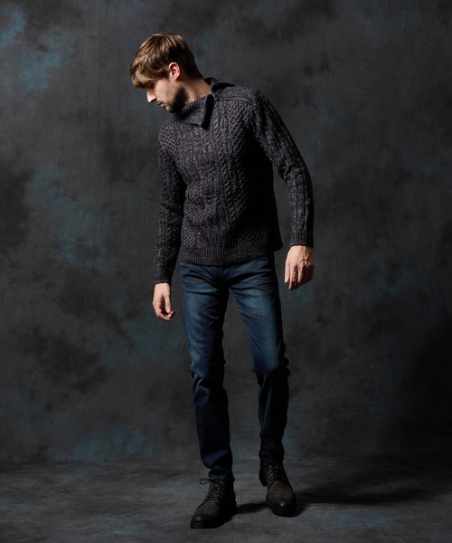 HIDEAWAYS NICOLE(ハイダウェイニコル)の「ケーブル編み衿ファスナータートルネックニット(ニット/セーター・メンズ・ブラック/ネイビー/ホワイト×ライトグレー/ホワイト×ネイビー・LARGE/MEDIUM/X-LARGE)」の14枚目の写真