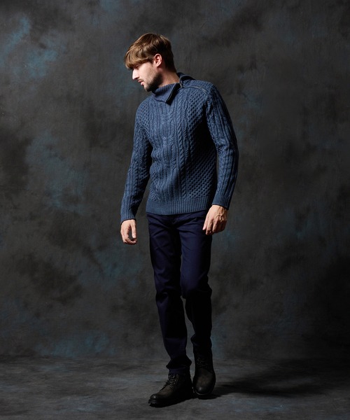 HIDEAWAYS NICOLE(ハイダウェイニコル)の「ケーブル編み衿ファスナータートルネックニット(ニット/セーター・メンズ・ブラック/ネイビー/ホワイト×ライトグレー/ホワイト×ネイビー・LARGE/MEDIUM/X-LARGE)」の16枚目の写真